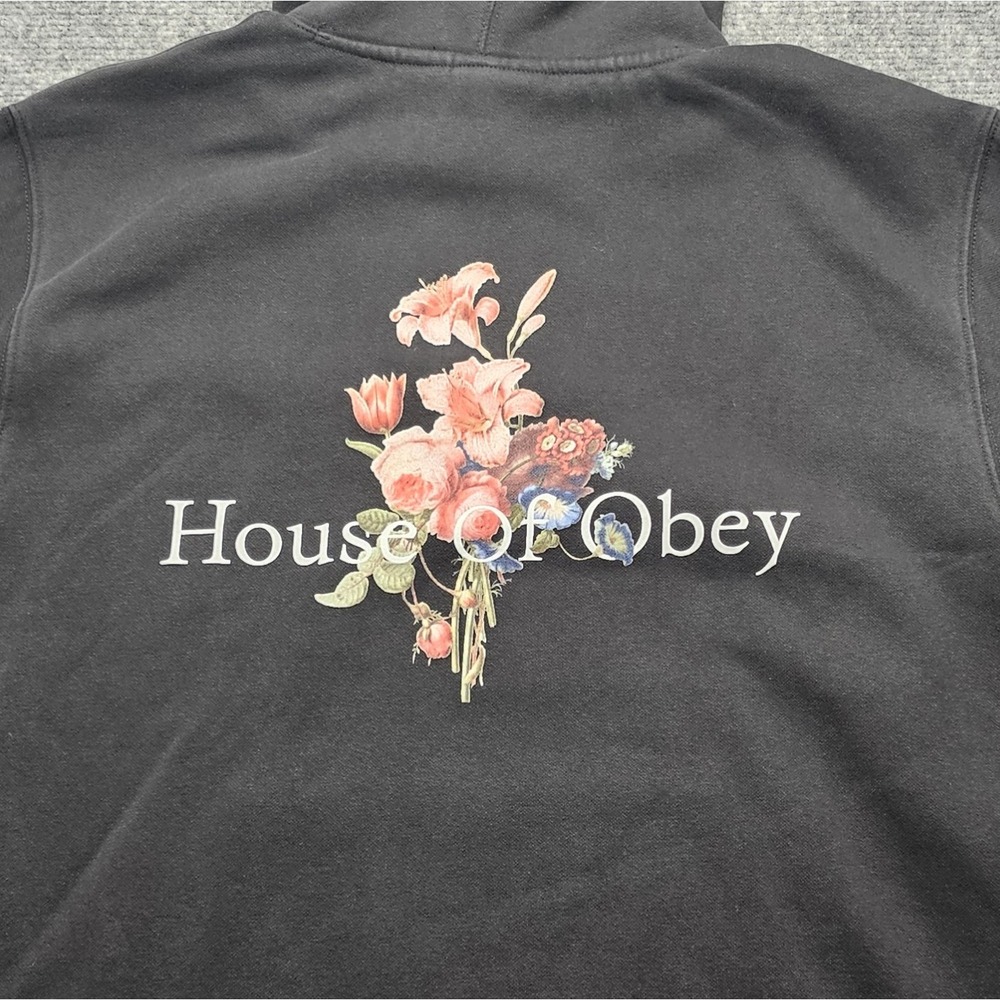 Obey House Of Obey Floral Graphic Hoodie Black Mens Size Medium